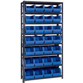 Quantum QSBU-240 Steel Shelving With 28 Giant Stacking Bins Blue 12x36x75 QSBU-240BL