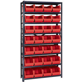 Quantum QSBU-240 Steel Shelving With 28 Giant Stacking Bins Red 12x36x75 QSBU-240RD