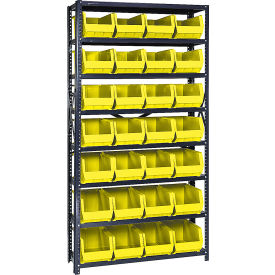 Quantum QSBU-240 Steel Shelving With 28 Giant Stacking Bins Yellow 12x36x75 QSBU-240YL