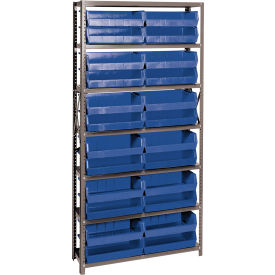 Quantum QSBU-245 Steel Shelving With 24 Giant Stacking Bins Blue 12x36x75 QSBU-245BL