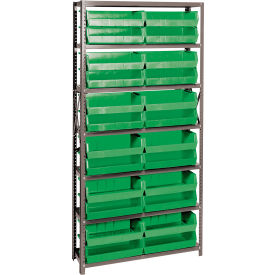 Quantum QSBU-245 Steel Shelving With 24 Giant Stacking Bins Green 12x36x75 QSBU-245GN