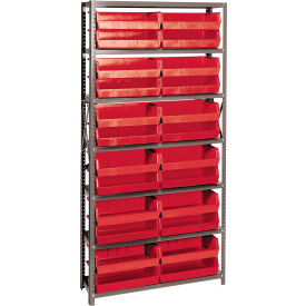 Quantum QSBU-245 Steel Shelving With 24 Giant Stacking Bins Red 12x36x75 QSBU-245RD