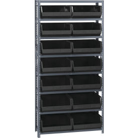 Quantum QSBU-250 Steel Shelving With 14 Giant Stacking Bins Black 12x36x75 QSBU-250BK