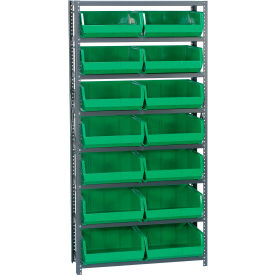 Quantum QSBU-250 Steel Shelving With 14 Giant Stacking Bins Green 12x36x75 QSBU-250GN
