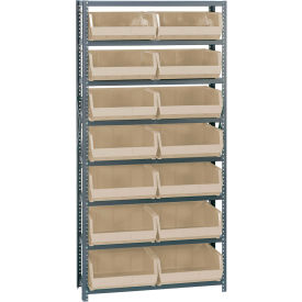 Quantum QSBU-250 Steel Shelving With 14 Giant Stacking Bins Ivory 12x36x75 QSBU-250IV