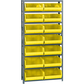 Quantum QSBU-250 Steel Shelving With 14 Giant Stacking Bins Yellow 12x36x75 QSBU-250YL