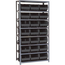Quantum QSBU-255 Steel Shelving With 21 Giant Stacking Bins Black 18x36x75 QSBU-255BK