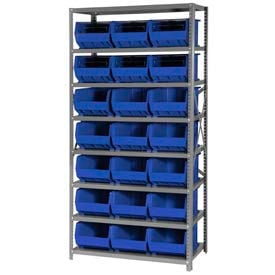 Quantum QSBU-255 Steel Shelving With 21 Giant Stacking Bins Blue 18x36x75 QSBU-255BL