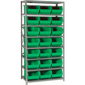 Quantum QSBU-255 Steel Shelving With 21 Giant Stacking Bins Green 18x36x75 QSBU-255GN
