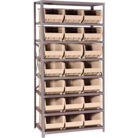 Quantum QSBU-255 Steel Shelving With 21 Giant Stacking Bins Ivory 18x36x75 QSBU-255IV
