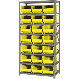 Quantum QSBU-255 Steel Shelving With 21 Giant Stacking Bins Yellow 18x36x75 QSBU-255YL