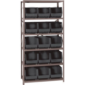 Quantum QSBU-260 Steel Shelving With 15 Giant Stacking Bins Black 18x36x75 QSBU-260BK