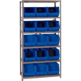 Quantum QSBU-260 Steel Shelving With 15 Giant Stacking Bins Blue 18x36x75 QSBU-260BL