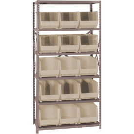 Quantum QSBU-260 Steel Shelving With 15 Giant Stacking Bins Ivory 18x36x75 QSBU-260IV