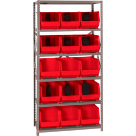 Quantum QSBU-260 Steel Shelving With 15 Giant Stacking Bins Red 18x36x75 QSBU-260RD
