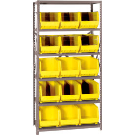 Quantum QSBU-260 Steel Shelving With 15 Giant Stacking Bins Yellow 18x36x75 QSBU-260YL