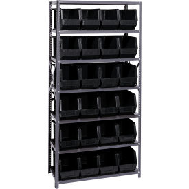 Quantum QSBU-265 Steel Shelving With 24 Giant Stacking Bins Black 18x36x75 QSBU-265BK