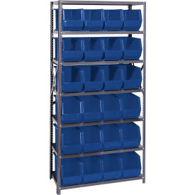 Quantum QSBU-265 Steel Shelving With 24 Giant Stacking Bins Blue 18x36x75 QSBU-265BL