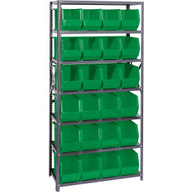 Quantum QSBU-265 Steel Shelving With 24 Giant Stacking Bins Green 18x36x75 QSBU-265GN