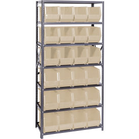 Quantum QSBU-265 Steel Shelving With 24 Giant Stacking Bins Ivory 18x36x75 QSBU-265IV