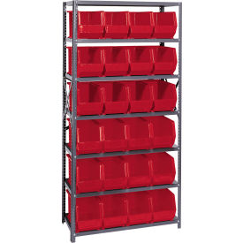 Quantum QSBU-265 Steel Shelving With 24 Giant Stacking Bins Red 18x36x75 QSBU-265RD