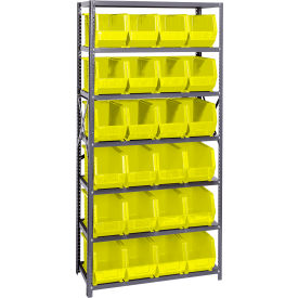 Quantum QSBU-265 Steel Shelving With 24 Giant Stacking Bins Yellow 18x36x75 QSBU-265YL