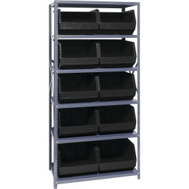 Quantum QSBU-270 Steel Shelving With 10 Giant Stacking Bins Black 18x36x75 QSBU-270BK