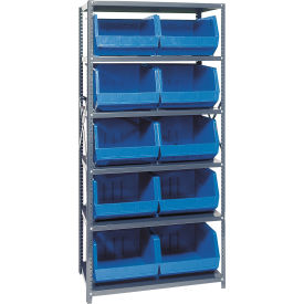 Quantum QSBU-270 Steel Shelving With 10 Giant Stacking Bins Blue 18x36x75 QSBU-270BL