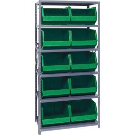 Quantum QSBU-270 Steel Shelving With 10 Giant Stacking Bins Green 18x36x75 QSBU-270GN