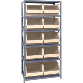 Quantum QSBU-270 Steel Shelving With 10 Giant Stacking Bins Ivory 18x36x75 QSBU-270IV