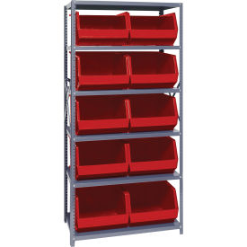 Quantum QSBU-270 Steel Shelving With 10 Giant Stacking Bins Red 18x36x75 QSBU-270RD