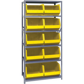 Quantum QSBU-270 Steel Shelving With 10 Giant Stacking Bins Yellow 18x36x75 QSBU-270YL