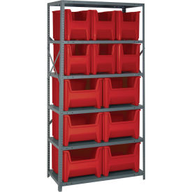 Quantum QSBU-600800 Shelving With 12 Giant Hopper Bins Red 36x18x75 QSBU-600800RD