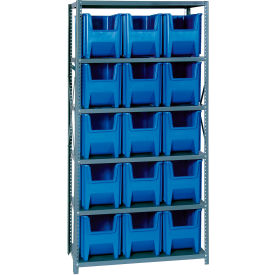 Quantum QSBU-600 Shelving With 15 Giant Hopper Bins Blue 36x18x75 QSBU-600BL