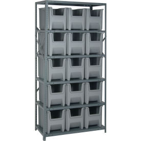Quantum QSBU-600 Shelving With 15 Giant Hopper Bins Gray 36x18x75 QSBU-600GY