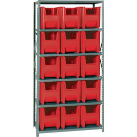 Quantum QSBU-600 Shelving With 15 Giant Hopper Bins Red 36x18x75 QSBU-600RD