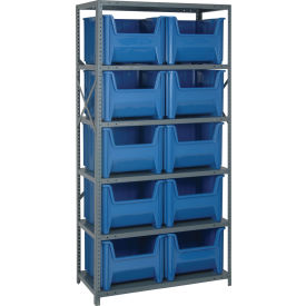Quantum QSBU-800 Shelving With 10 Giant Hopper Bins Blue 36x18x75 QSBU-800BL