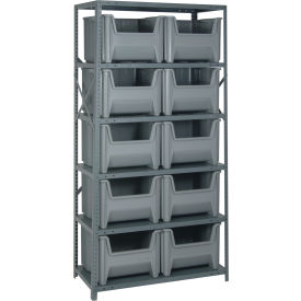 Quantum QSBU-800 Shelving With 10 Giant Hopper Bins Gray 36x18x75 QSBU-800GY