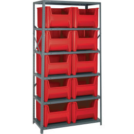Quantum QSBU-800 Shelving With 10 Giant Hopper Bins Red 36x18x75 QSBU-800RD
