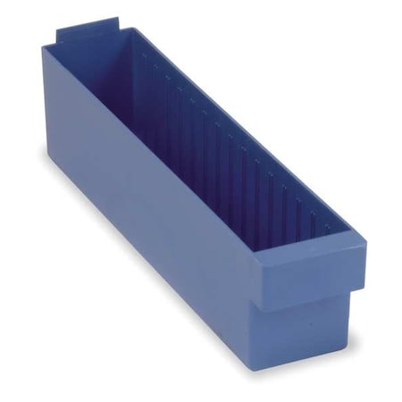 Drawer Storage Bin, High Impact Polystyrene, Blue, 4 5/8 in H, 3 3/4 in W, 17 5/8 in L MPN:QED604BL