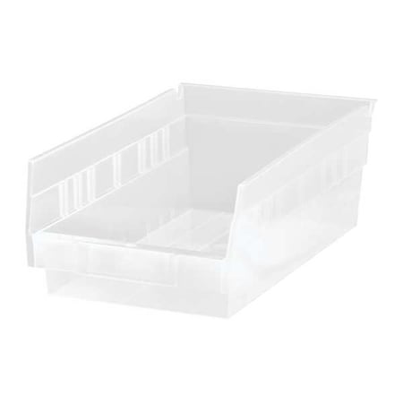 Shelf Storage Bin, Polypropylene, Clear, 4 in H, 6 5/8 in W, 11 5/8 in L MPN:QSB102CL