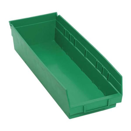 Shelf Storage Bin, Polypropylene, Green, 4 in H, 6 5/8 in W, 17 7/8 in L MPN:QSB104GN