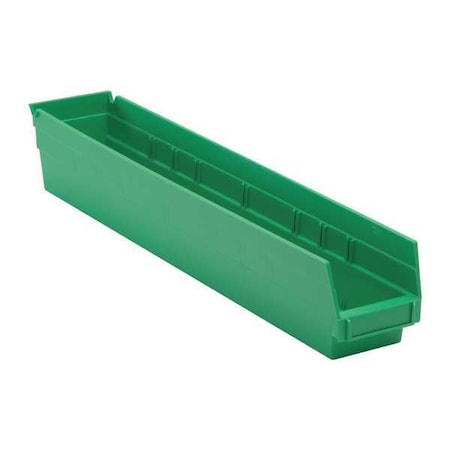Shelf Storage Bin, Polypropylene, Green, 4 in H, 4 1/8 in W, 23 5/8 in L MPN:QSB105GN