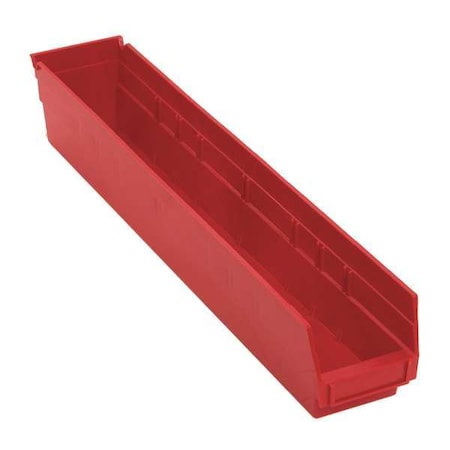 Shelf Storage Bin, Polypropylene, Red, 4 in H, 4 1/8 in W, 23 5/8 in L MPN:QSB105RD