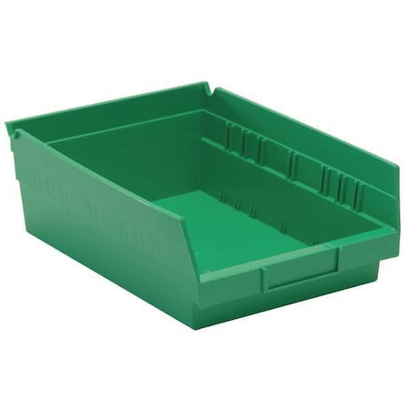 Shelf Storage Bin, Polypropylene, Green, 4 in H, 8 3/8 in W, 11 5/8 in L MPN:QSB107GN