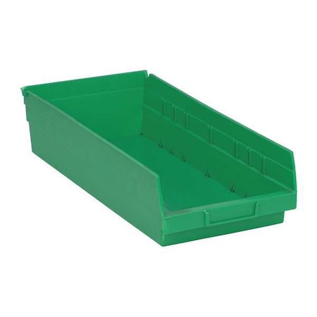Shelf Storage Bin, Polypropylene, Green, 4 in H, 8 3/8 in W, 17 7/8 in L MPN:QSB108GN