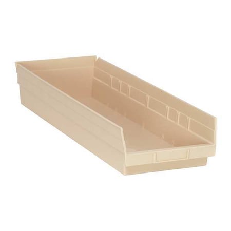 Shelf Storage Bin, Polypropylene, Ivory, 4 in H, 8 3/8 in W, 23 5/8 in L MPN:QSB114IV