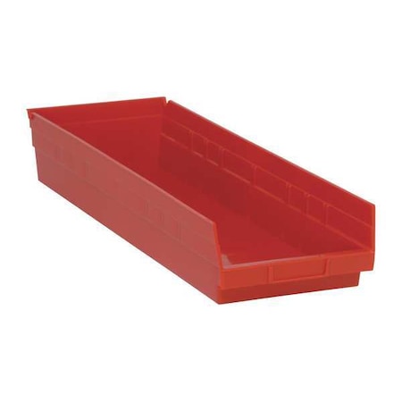 Shelf Storage Bin, Polypropylene, Red, 4 in H, 8 3/8 in W, 23 5/8 in L MPN:QSB114RD