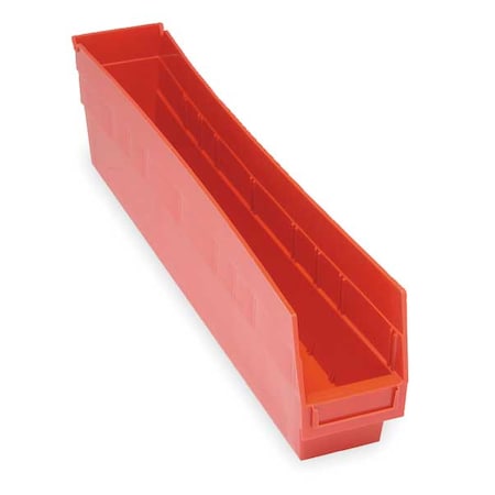 Shelf Storage Bin, Polypropylene, Red, 6 in H, 4 1/8 in W, 23 5/8 in L MPN:QSB205RD