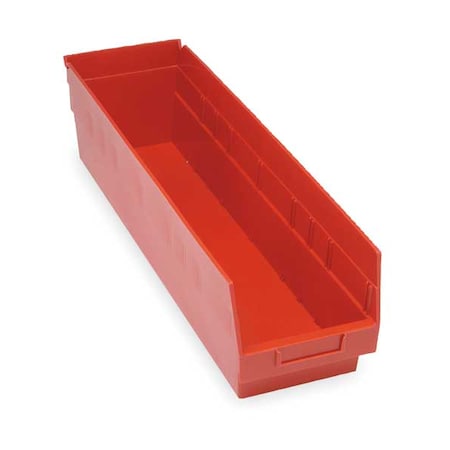 Shelf Storage Bin, Polypropylene, Red, 6 in H, 6 5/8 in W, 23 5/8 in L MPN:QSB206RD